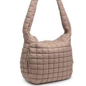 Urban Expressions Leda Quilted Square Nylon Puffer‎ Hobo Bag Purse Natural